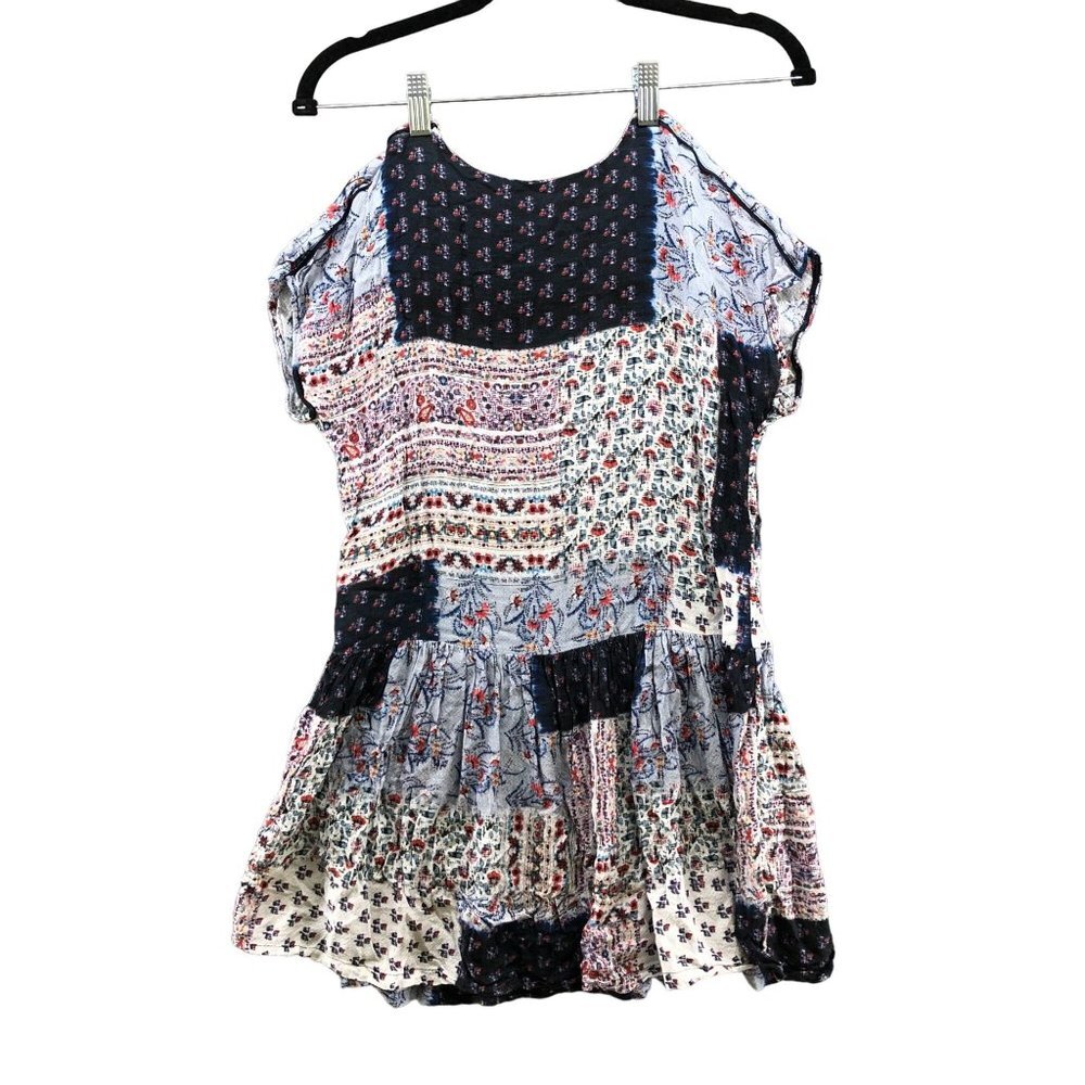 Zara Girls 13/14 (164 cm) Short Sleeve Dress Patchwork Boho A-Line Blue Flowy